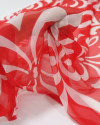 Tecido Crepe Chiffon Italiano Macro Arabescos Branco e Vermelho