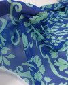 Tecido Crepe Chiffon Italiano Macro Arabescos Verde e Azul