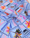Tecido Viscose Cordas e Floral Colorido e Azul