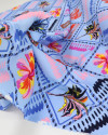 Tecido Viscose Cordas e Floral Colorido e Azul
