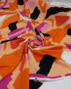 Tecido Viscose Pintura Abstrata Laranja e Rosa 
