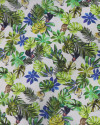 Tecido Cambraia Italiano Floresta e Macacos Verde e Azul