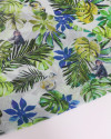 Tecido Cambraia Italiano Floresta e Macacos Verde e Azul