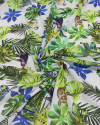 Tecido Cambraia Italiano Floresta e Macacos Verde e Azul