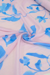 Tecido Viscose Fina Italiano Aquarela Floral Azul e Rosa 