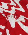 Tecido Crepe de Viscose Italiano Ondas Vermelhas e Off-white 