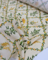 Tecido Viscose Premium Xadrez em Ramos e Floral Amarelo