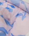 Tecido Viscose Fina Italiano Aquarela Floral Azul e Rosa 