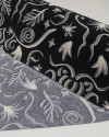 Tecido Crepe Koshibo Espirais e Folhagens Creme e Preto