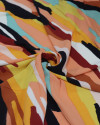Tecido Crepe Koshibo Pintura Abstrata Tons Quentes