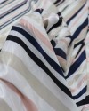 Tecido Crepe Silk Brocado Floral e Listras Azul Marinho e Bege