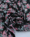 Tecido Cambraia de Algodão Floral Preto e Rosa