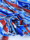 Tecido Crepe Silk Animal Print e Geométrico Azul e Marsala