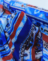 Tecido Crepe Silk Animal Print e Geométrico Azul e Marsala