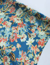 Tecido Crepe Chiffon Italiano Flores Coloridas e Azul Petróleo