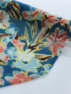 Tecido Crepe Chiffon Italiano Flores Coloridas e Azul Petróleo