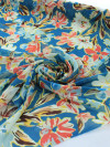 Tecido Crepe Chiffon Italiano Flores Coloridas e Azul Petróleo