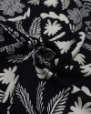 Tecido Viscose Barrado Flores e Coqueiros Offwhite e Preto