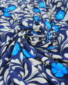 Tecido Viscose Italiano Floral Bege e Azul Marinho