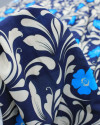 Tecido Viscose Italiano Floral Bege e Azul Marinho