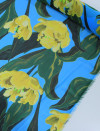 Tecido Crepe Chiffon Italiano Macro Flores Azul, Verde e Amarelo