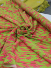 Tecido Viscose Acetinada Italiano Geométrico Verde e Laranja