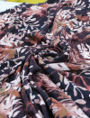 Tecido Crepe Salinas Italiano Flores Abstratas Tons Terrosos