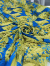 Tecido Crepe Chiffon Italiano Macro Folhas Amarelo e Azul