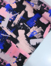 Tecido Tricoline Italiano Pintura Abstrata Rosa, Roxo e Preto