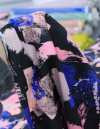 Tecido Tricoline Italiano Pintura Abstrata Rosa, Roxo e Preto