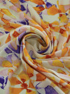 Tecido Crepe GGT Folhagens Laranja e Roxo