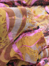 Tecido Crepe Chiffon Brocado Desenhos Abstratos Tons Terrosos e Rosa