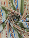 Tecido Viscose Flores Barrado Verde e Bege