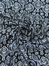 Tecido Viscose Simbolos e Flores Preto e Branco