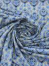 Tecido Viscose Simbolos E flores Azul Preto e Bege