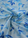 Tecido Linho Misto Flores Azul e Branco