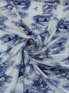Tecido Viscose Premium Paisagem Tropical Azul e Off-White