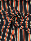 Tecido Viscose Listrado Preto, Laranja e Branco