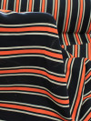 Tecido Viscose Listrado Preto, Laranja e Branco