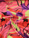 Tecido Viscose Floral Tropical Rosa, Roxo e Verde Lima