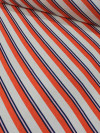 Tecido Viscose Listrado Creme, Laranja e Azul Marinho