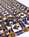 Tecido Viscose Italiano Vasos Antigo e Geométricos Azul e Terracota