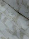 Tecido Viscolinho Brocado Devorê Folhagem e Geométrico Bege e Offwhite