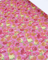 Tecido Crepe Chiffon Texturizado Italiano Macro Borboletas e Rosas Vermelha e Rosa