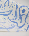 Tecido Crepe Koshibo Pinturas Abstratas Azul Celeste e Offwhite