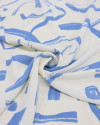 Tecido Crepe Koshibo Pinturas Abstratas Azul Celeste e Offwhite