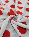 Tecido Crepe Chiffon Macro Poá Vermelho e Branco com Micro Pássaros