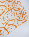 Tecido Crepe Koshibo Pinturas Abstratas Laranja e Offwhite