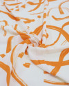 Tecido Crepe Koshibo Pinturas Abstratas Laranja e Offwhite