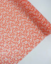 Tecido Crepe Chiffon Toque de Seda com Foil Floral Branco e Coral